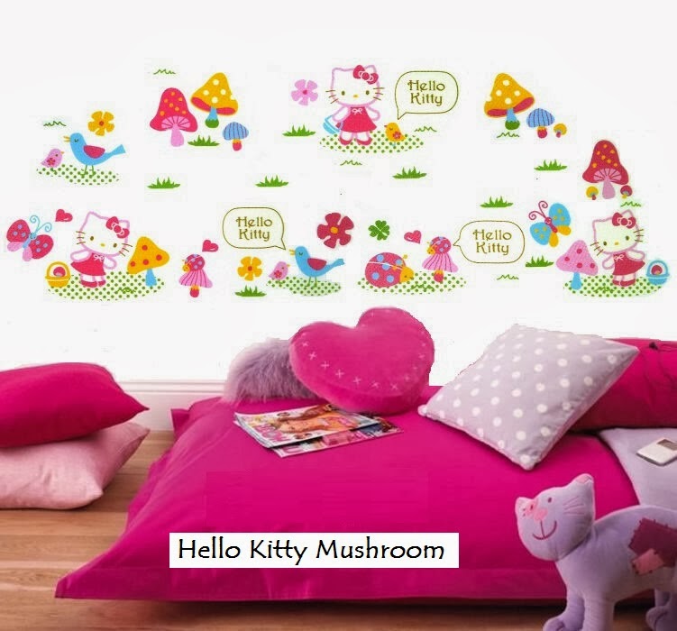 Hello-Kitty-Mushroom KK032 Jual Wall Sticker Murah, ecer 