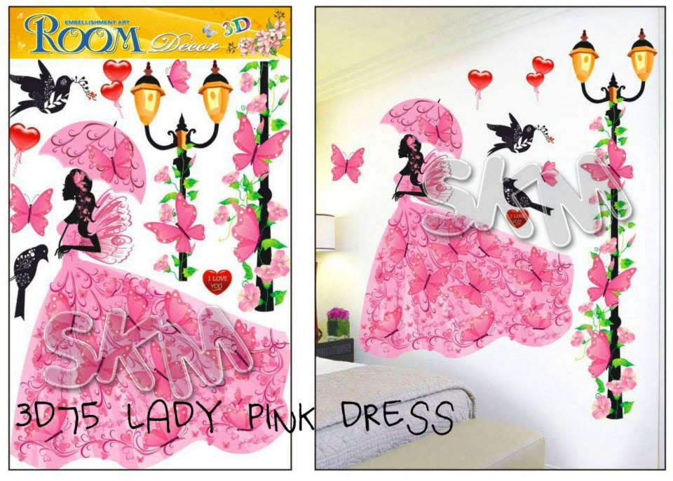 LADY PINK DRESS 3D walstiker-wall-decal-stiker-tembok 